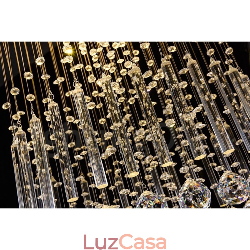 Lustre moderno contemporâneo, luminária pendente embutida, luz de gota de chuva de cristal