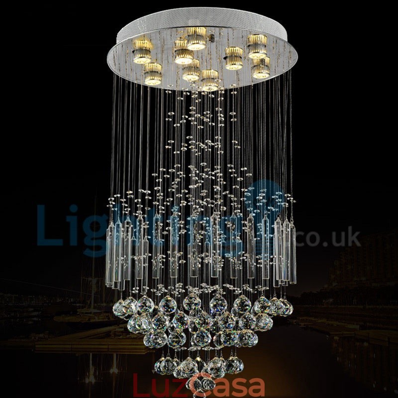 Lustre moderno contemporâneo, luminária pendente embutida, luz de gota de chuva de cristal