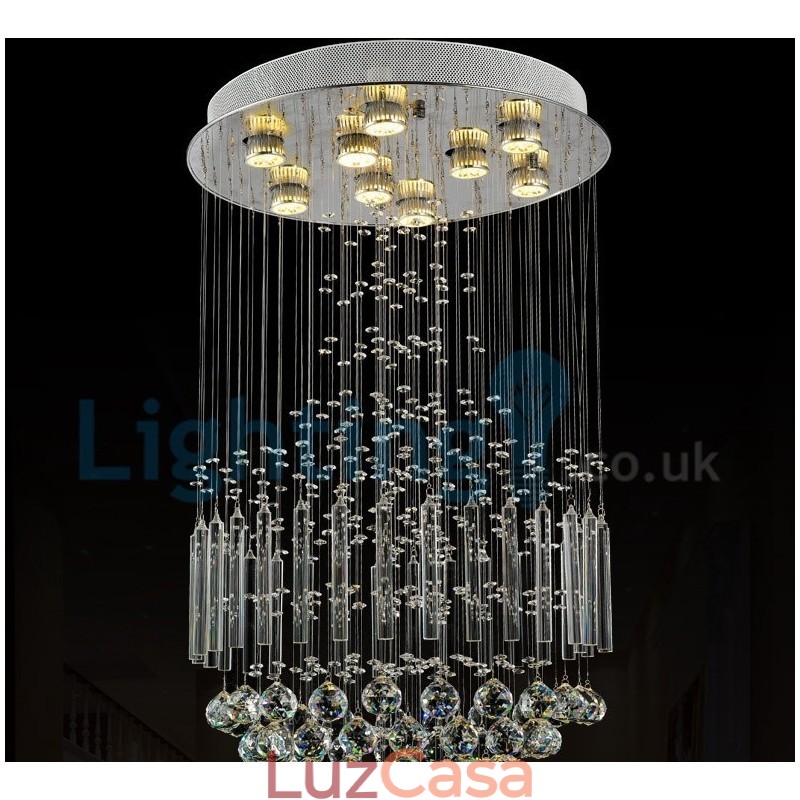 Lustre moderno contemporâneo, luminária pendente embutida, luz de gota de chuva de cristal