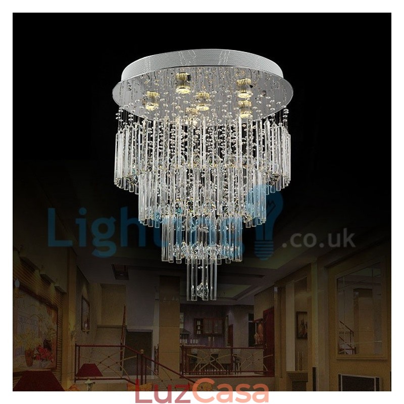 Lustre moderno contemporâneo, luminária pendente embutida, luz de gota de chuva de cristal