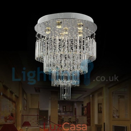 Lustre moderno contemporâneo, luminária pendente embutida, luz de gota de chuva de cristal Lustre moderno contemporâneo, luminária pendente embutida, luz de gota de chuva de cristal