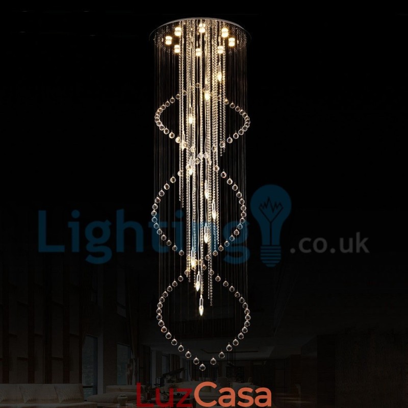 Lustre moderno contemporâneo, luminária pendente embutida, luz de gota de chuva de cristal