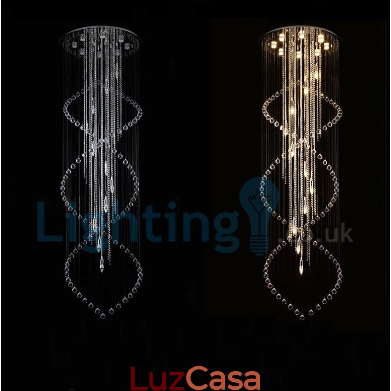 Lustre moderno contemporâneo, luminária pendente embutida, luz de gota de chuva de cristal