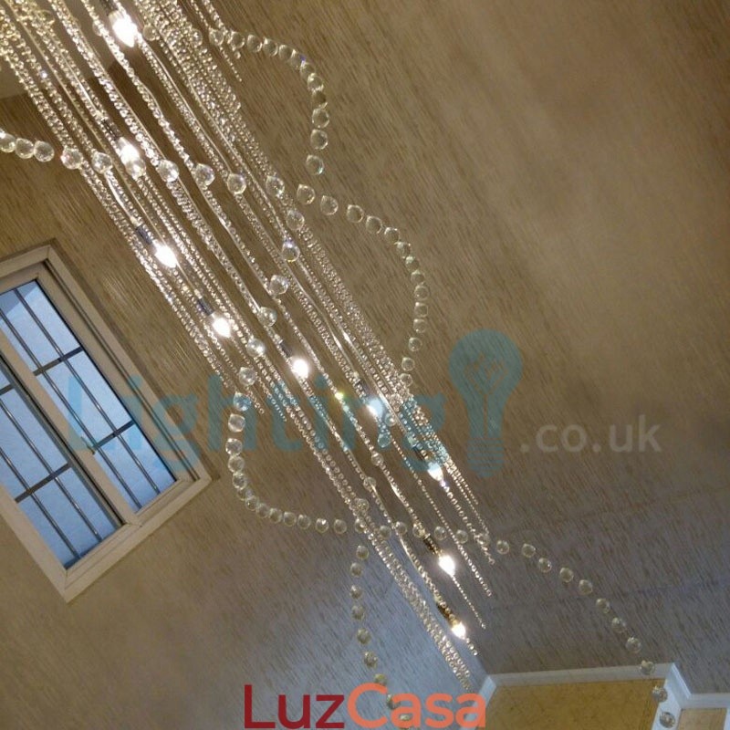 Lustre moderno contemporâneo, luminária pendente embutida, luz de gota de chuva de cristal