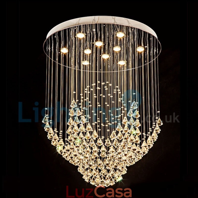 Lustre moderno contemporâneo, luminária pendente embutida, luz de gota de chuva de cristal