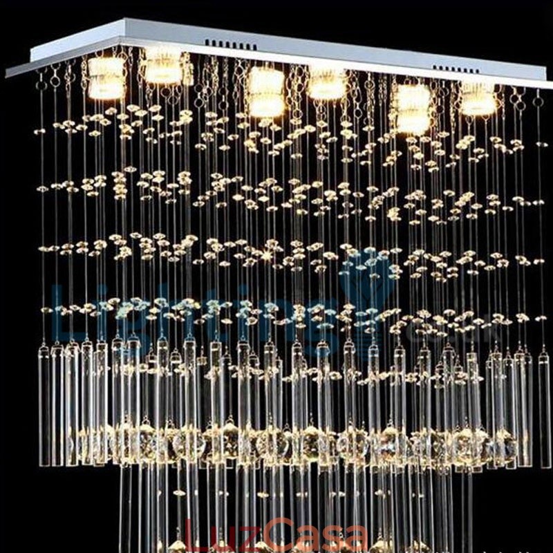 Lustre moderno contemporâneo, luminária pendente embutida, luz de gota de chuva de cristal