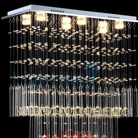 Lustre moderno contemporâneo, luminária pendente embutida, luz de gota de chuva de cristal Lustre moderno contemporâneo, luminária pendente embutida, luz de gota de chuva de cristal