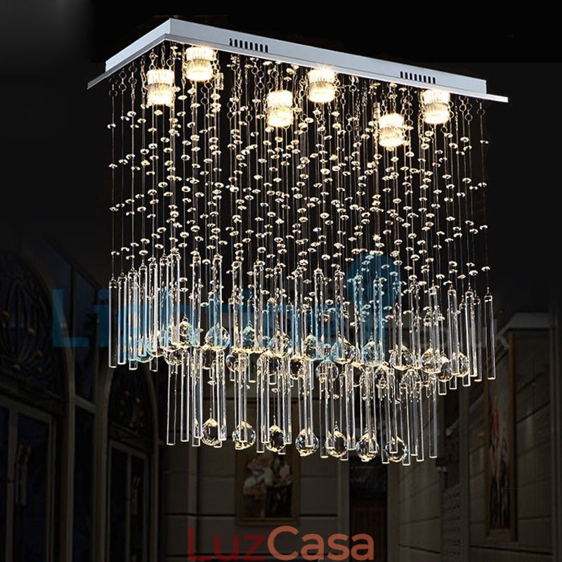Lustre moderno contemporâneo, luminária pendente embutida, luz de gota de chuva de cristal