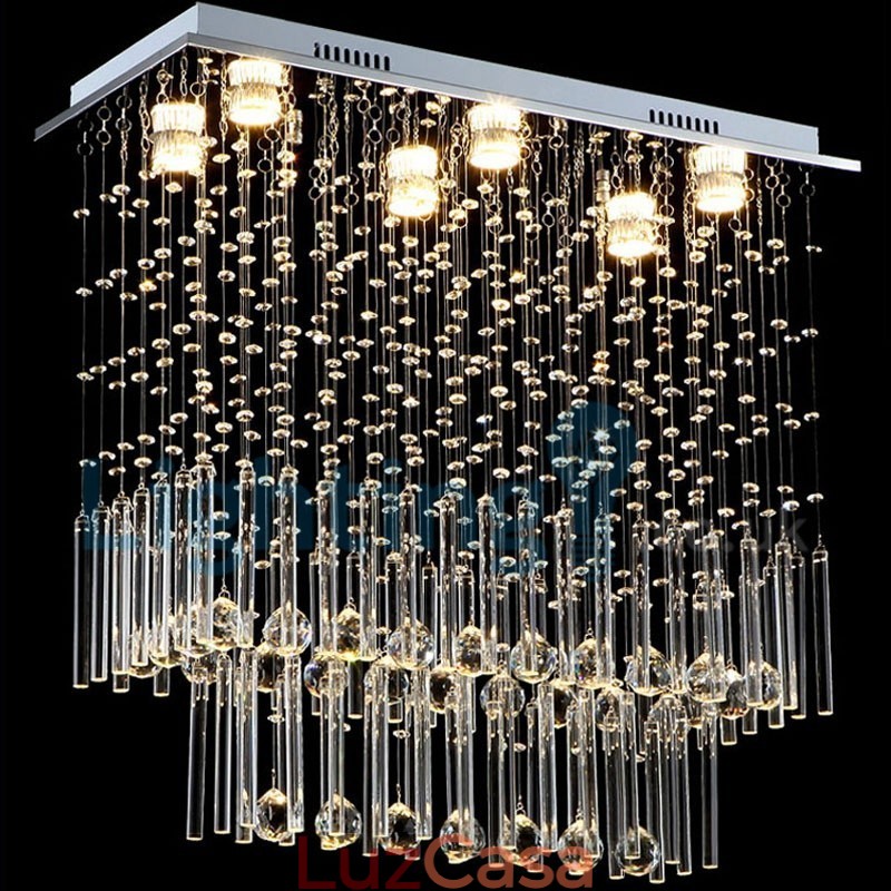 Lustre moderno contemporâneo, luminária pendente embutida, luz de gota de chuva de cristal