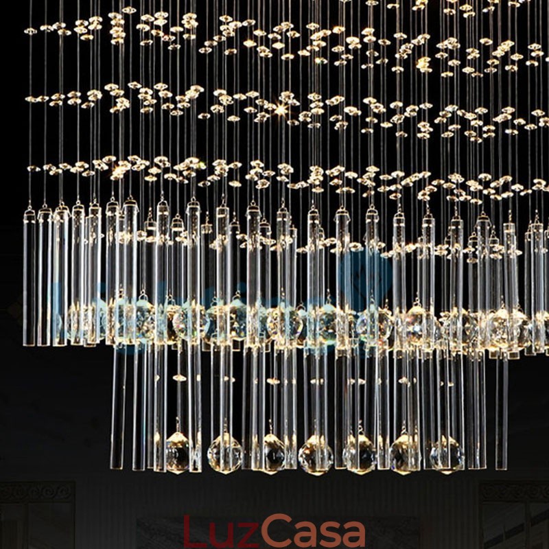 Lustre moderno contemporâneo, luminária pendente embutida, luz de gota de chuva de cristal