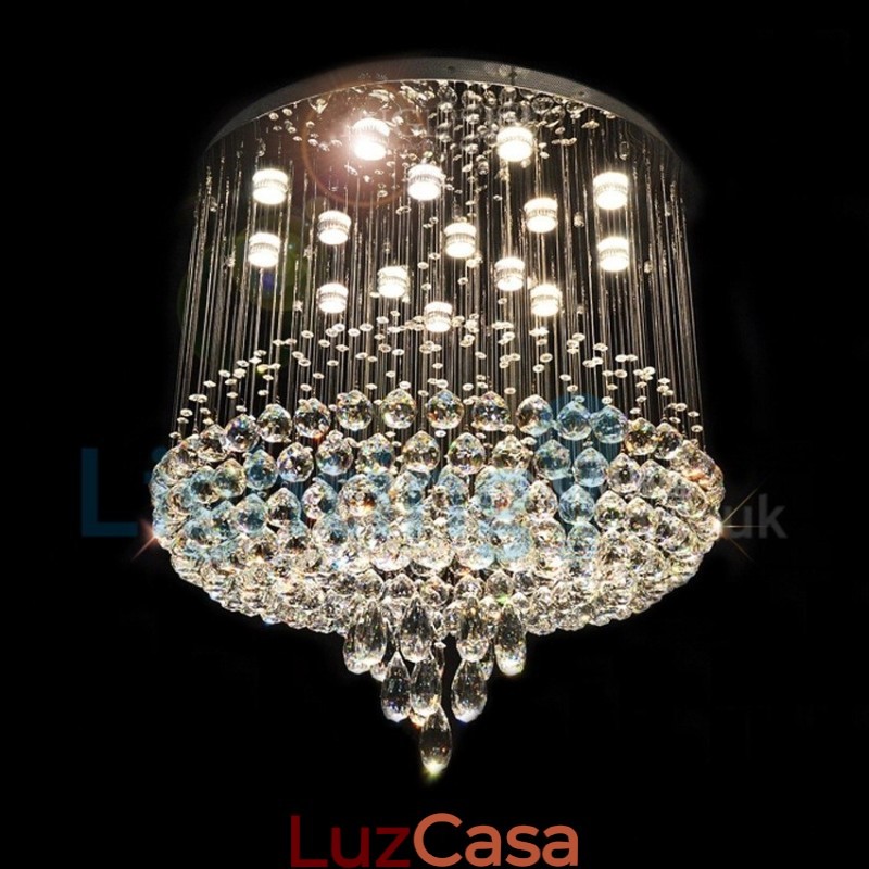 Lustre moderno contemporâneo, luminária pendente embutida, luz de gota de chuva de cristal