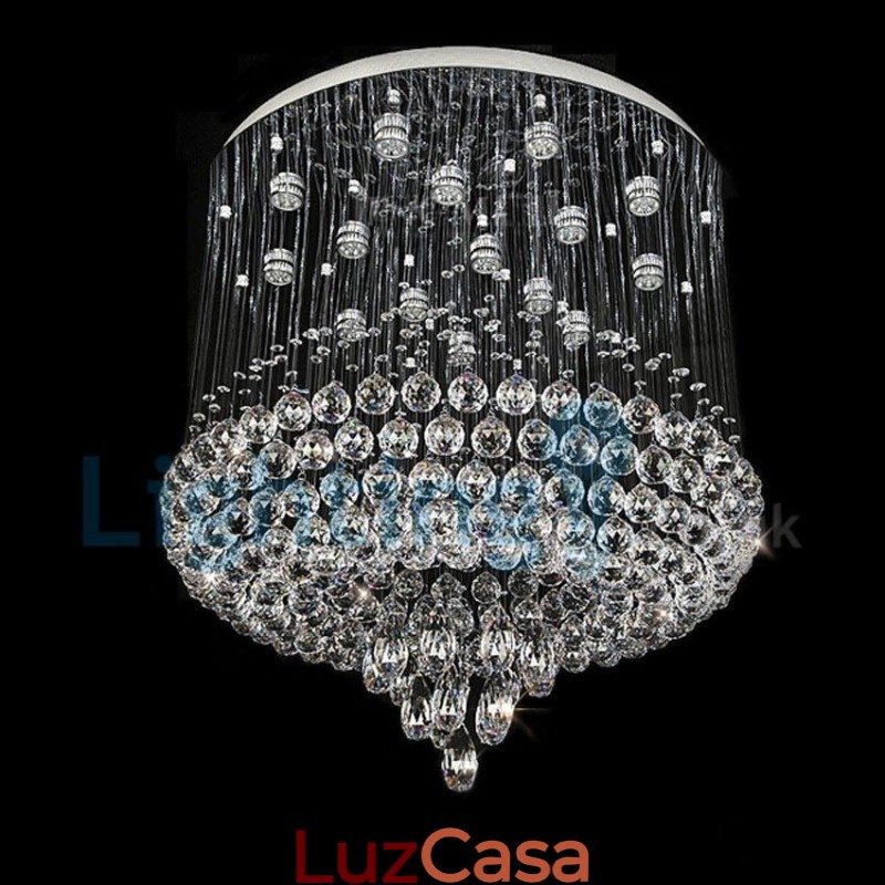 Lustre moderno contemporâneo, luminária pendente embutida, luz de gota de chuva de cristal