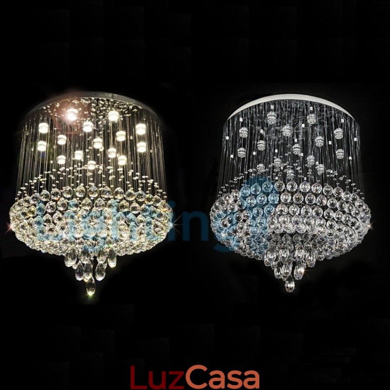 Lustre moderno contemporâneo, luminária pendente embutida, luz de gota de chuva de cristal