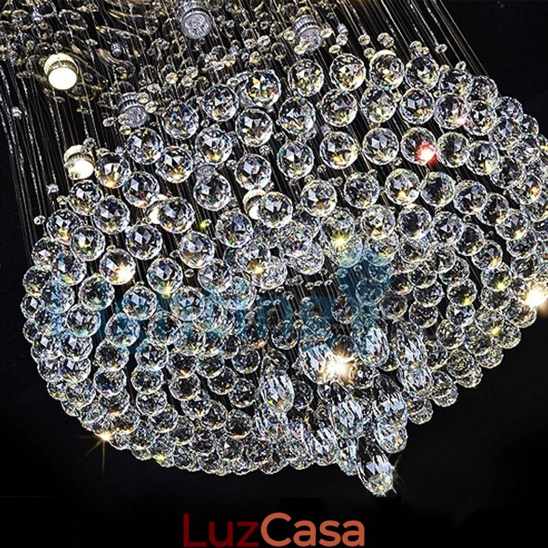 Lustre moderno contemporâneo, luminária pendente embutida, luz de gota de chuva de cristal