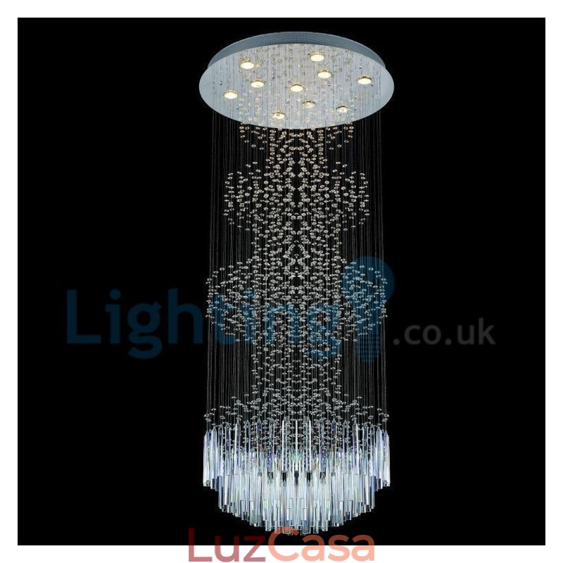 Lustre moderno contemporâneo, luminária pendente embutida, luz de gota de chuva de cristal