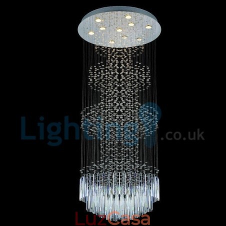 Lustre moderno contemporâneo, luminária pendente embutida, luz de gota de chuva de cristal Lustre moderno contemporâneo, luminária pendente embutida, luz de gota de chuva de cristal