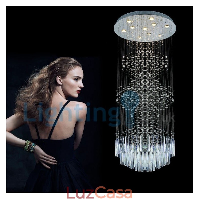 Lustre moderno contemporâneo, luminária pendente embutida, luz de gota de chuva de cristal