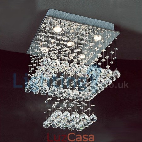 Lustre moderno contemporâneo, luminária pendente embutida, luz de gota de chuva de cristal Lustre moderno contemporâneo, luminária pendente embutida, luz de gota de chuva de cristal