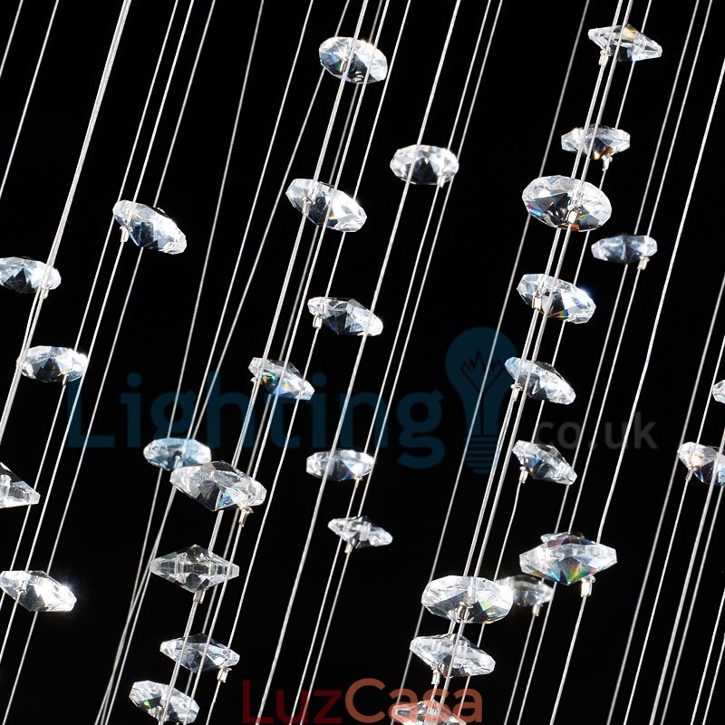 Lustre moderno contemporâneo, luminária pendente embutida, luz de gota de chuva de cristal