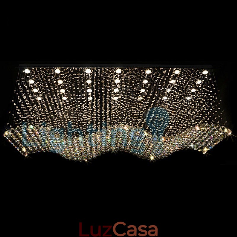 Lustre moderno contemporâneo, luminária pendente embutida, luz de gota de chuva de cristal
