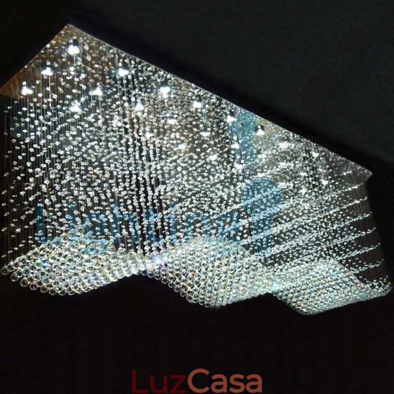 Lustre moderno contemporâneo, luminária pendente embutida, luz de gota de chuva de cristal