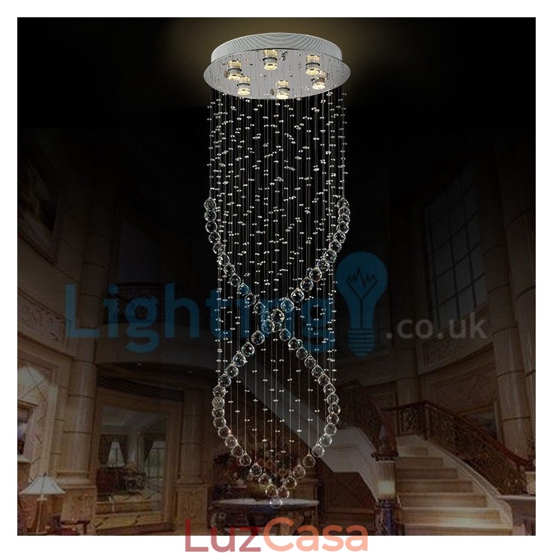 Lustre moderno contemporâneo, luminária pendente embutida, luz de gota de chuva de cristal
