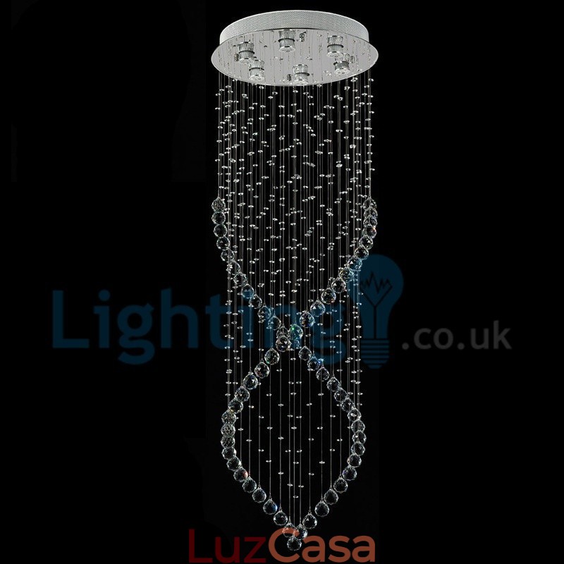 Lustre moderno contemporâneo, luminária pendente embutida, luz de gota de chuva de cristal