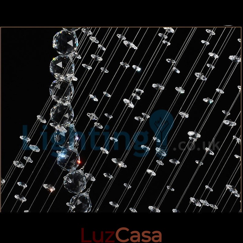 Lustre moderno contemporâneo, luminária pendente embutida, luz de gota de chuva de cristal