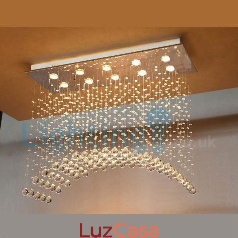 Lustre moderno contemporâneo, luminária pendente embutida, luz de gota de chuva de cristal