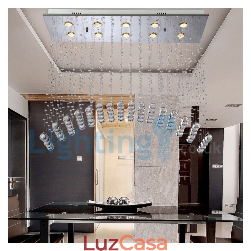Lustre moderno contemporâneo, luminária pendente embutida, luz de gota de chuva de cristal
