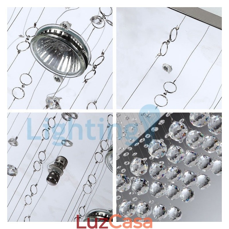 Lustre moderno contemporâneo, luminária pendente embutida, luz de gota de chuva de cristal