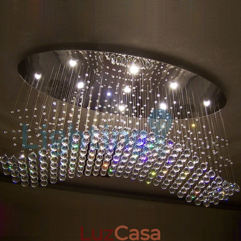 Lustre moderno contemporâneo, luminária pendente embutida, luz de gota de chuva de cristal