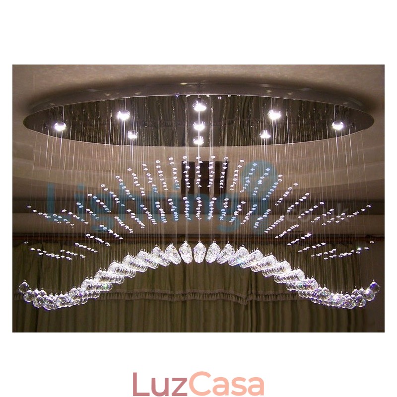 Lustre moderno contemporâneo, luminária pendente embutida, luz de gota de chuva de cristal