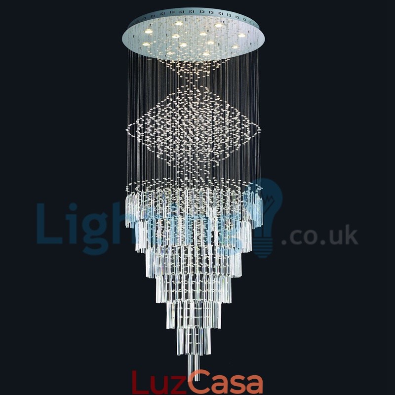 Lustre moderno contemporâneo, luminária pendente embutida, luz de gota de chuva de cristal