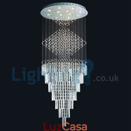 Lustre moderno contemporâneo, luminária pendente embutida, luz de gota de chuva de cristal Lustre moderno contemporâneo, luminária pendente embutida, luz de gota de chuva de cristal