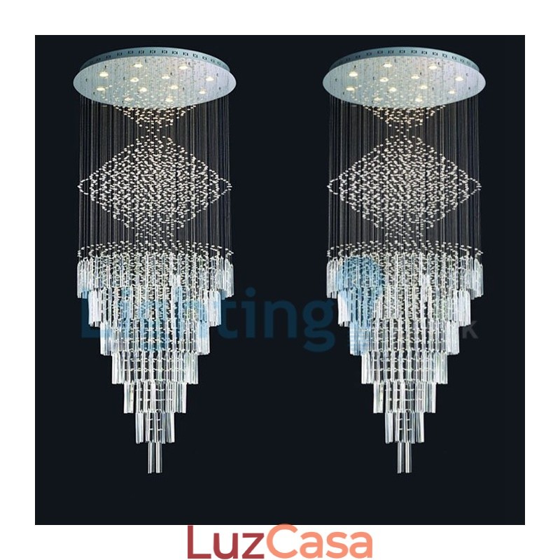 Lustre moderno contemporâneo, luminária pendente embutida, luz de gota de chuva de cristal