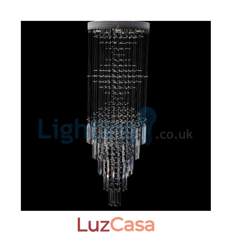 Lustre moderno contemporâneo, luminária pendente embutida, luz de gota de chuva de cristal