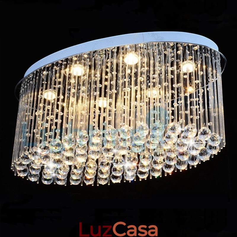 Lustre moderno contemporâneo, luminária pendente embutida, luz de gota de chuva de cristal
