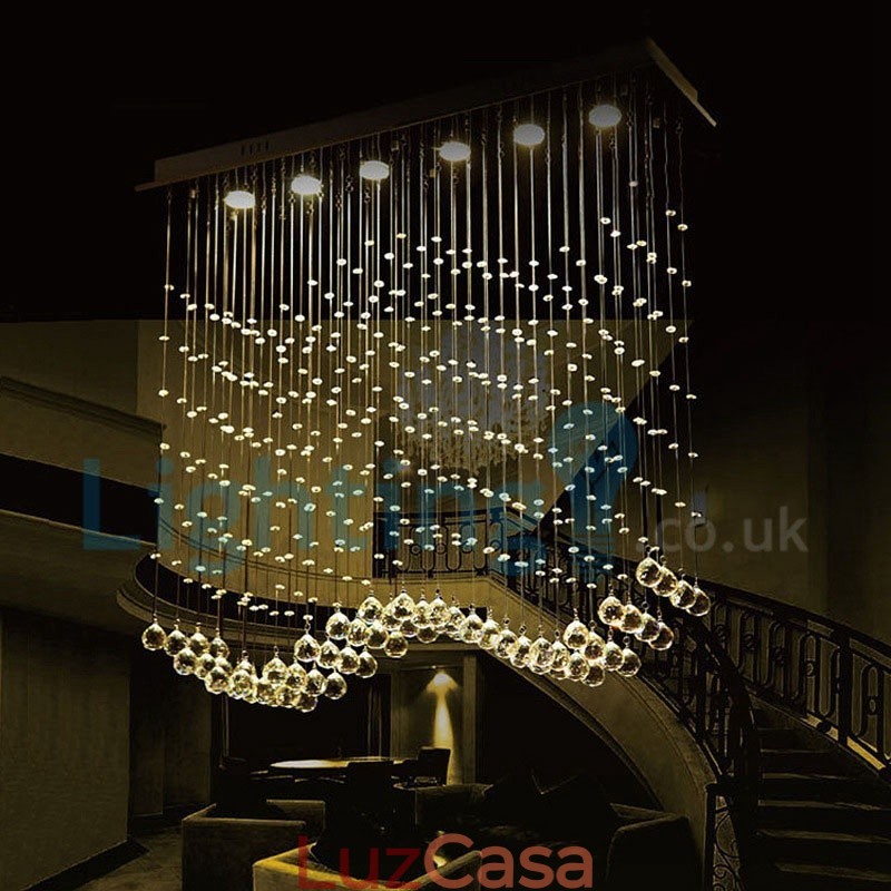 Lustre moderno contemporâneo, luminária pendente embutida, luz de gota de chuva de cristal