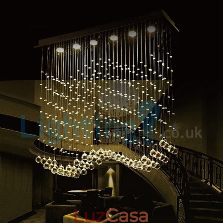 Lustre moderno contemporâneo, luminária pendente embutida, luz de gota de chuva de cristal Lustre moderno contemporâneo, luminária pendente embutida, luz de gota de chuva de cristal