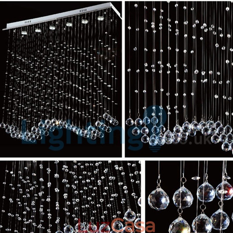 Lustre moderno contemporâneo, luminária pendente embutida, luz de gota de chuva de cristal