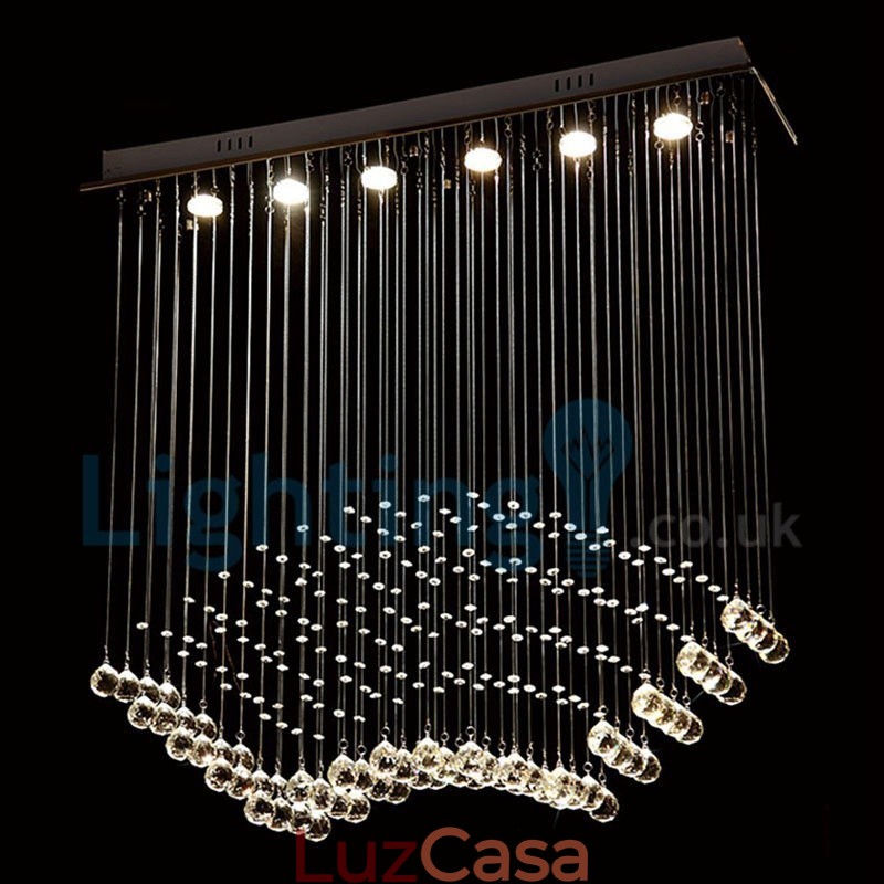 Lustre moderno contemporâneo, luminária pendente embutida, luz de gota de chuva de cristal