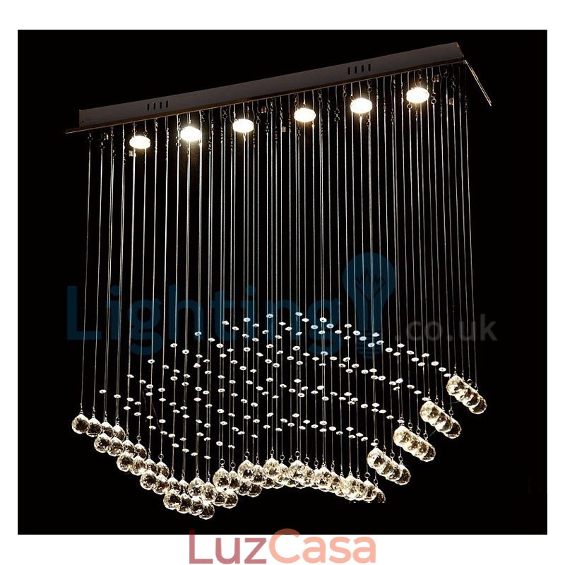 Lustre moderno contemporâneo, luminária pendente embutida, luz de gota de chuva de cristal
