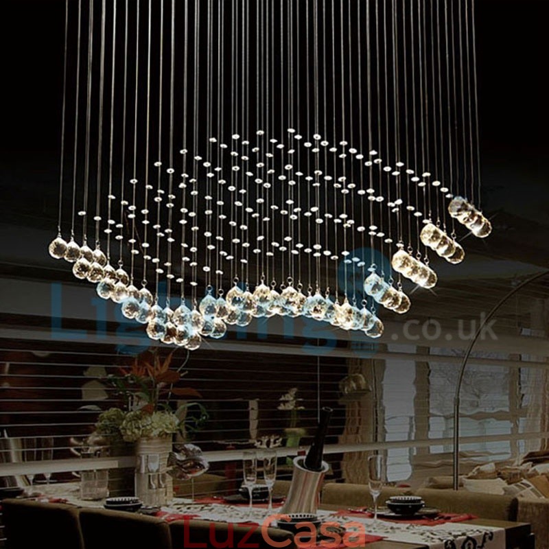 Lustre moderno contemporâneo, luminária pendente embutida, luz de gota de chuva de cristal