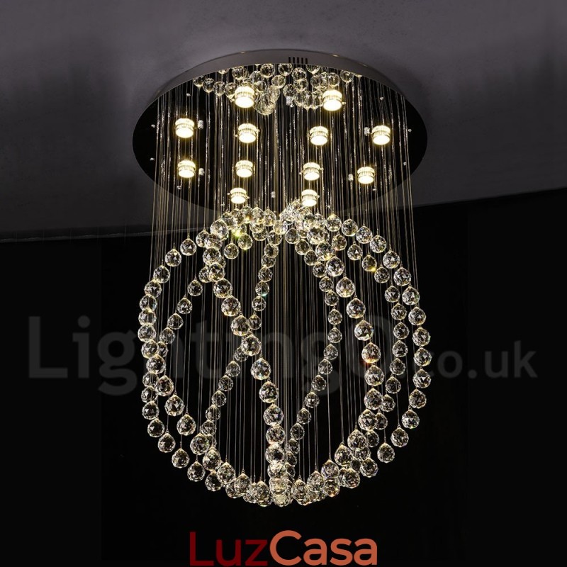 Lustre moderno contemporâneo, luminária pendente embutida, luz de gota de chuva de cristal