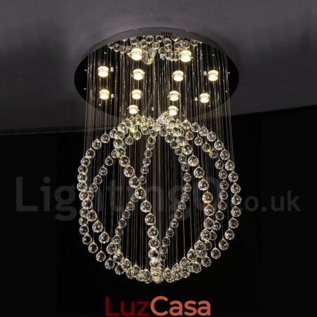 Lustre moderno contemporâneo, luminária pendente embutida, luz de gota de chuva de cristal Lustre moderno contemporâneo, luminária pendente embutida, luz de gota de chuva de cristal