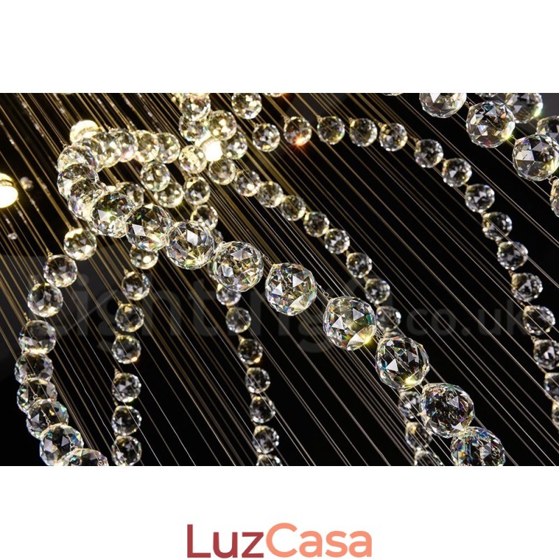 Lustre moderno contemporâneo, luminária pendente embutida, luz de gota de chuva de cristal