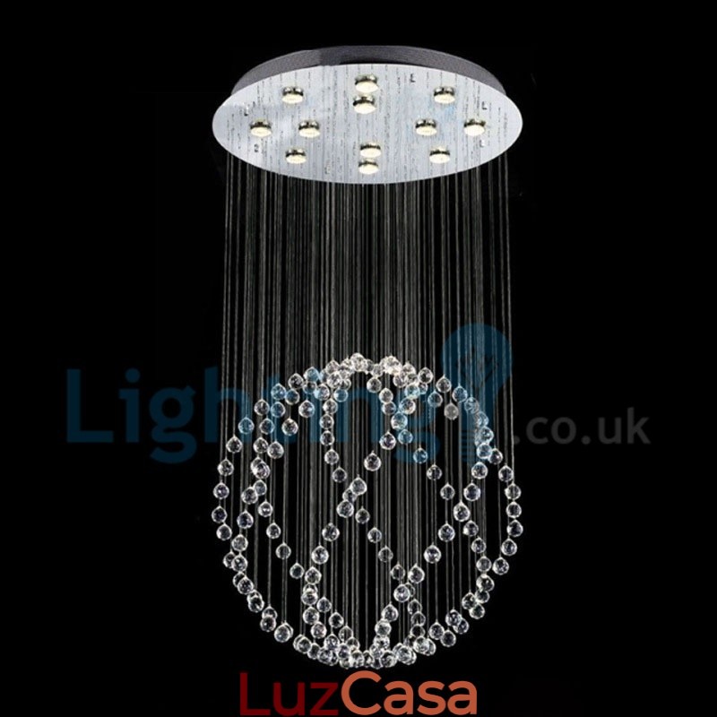 Lustre moderno contemporâneo, luminária pendente embutida, luz de gota de chuva de cristal