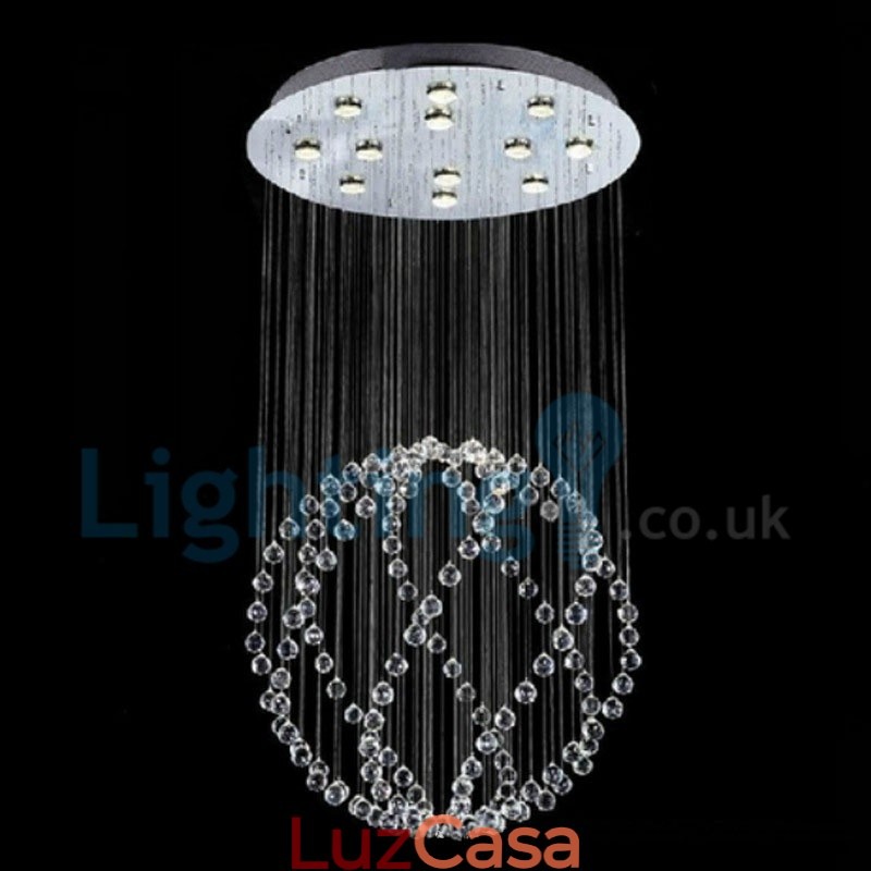 Lustre moderno contemporâneo, luminária pendente embutida, luz de gota de chuva de cristal