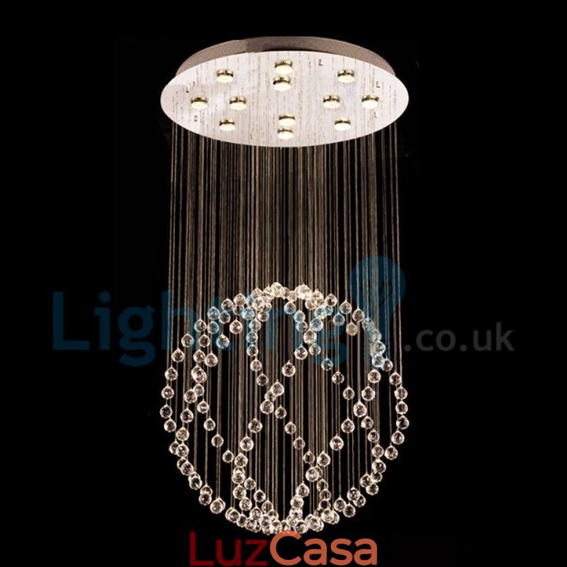 Lustre moderno contemporâneo, luminária pendente embutida, luz de gota de chuva de cristal
